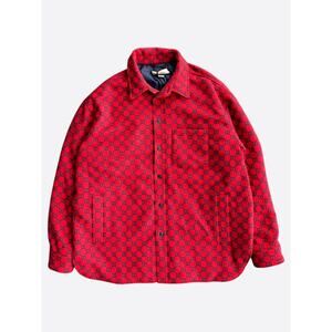 Gucci Red & Navy GG Monogram Flannel Coat